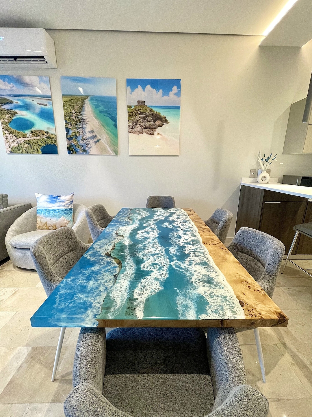 Blue Ocean Resin Epoxy Table, Live Edge Table, Dining Room Table, Made ...