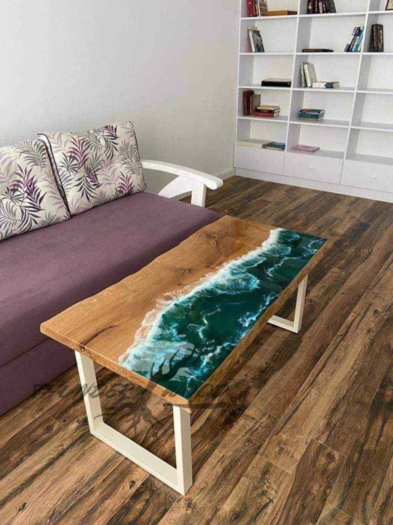Kitchen Table made with Resin, Ocean Waves and Wave Art