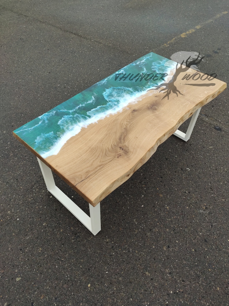 Kitchen Table made with Resin, Ocean Waves and Wave Art
