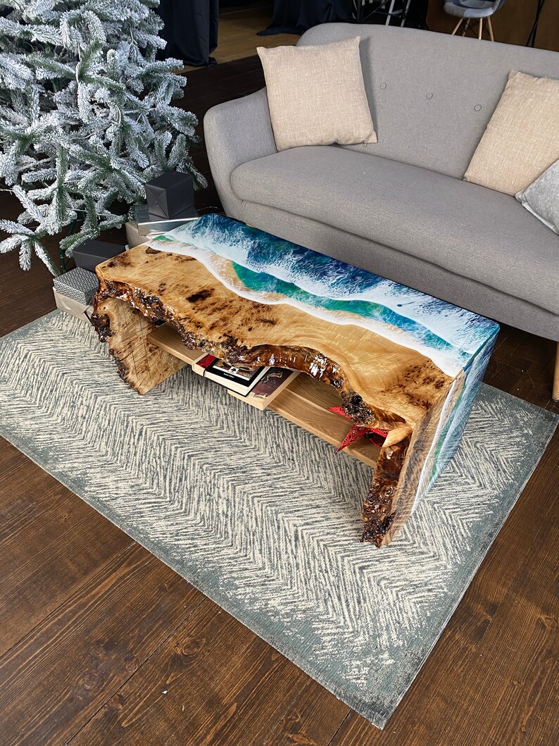 Ocean Epoxy Resin Table, Custom Live Edge Waterfall Table, Epoxy Sofa ...