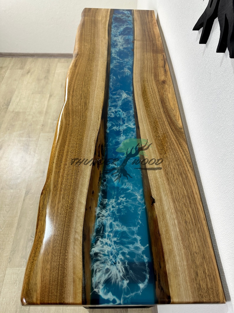 Epoxy Resin Narrow Entryway Table, Handcrafted Console Table, Wood Farmhouse Table, Accent Furniture, Skinny Table, Bar, Breakfast Bar Table image 6