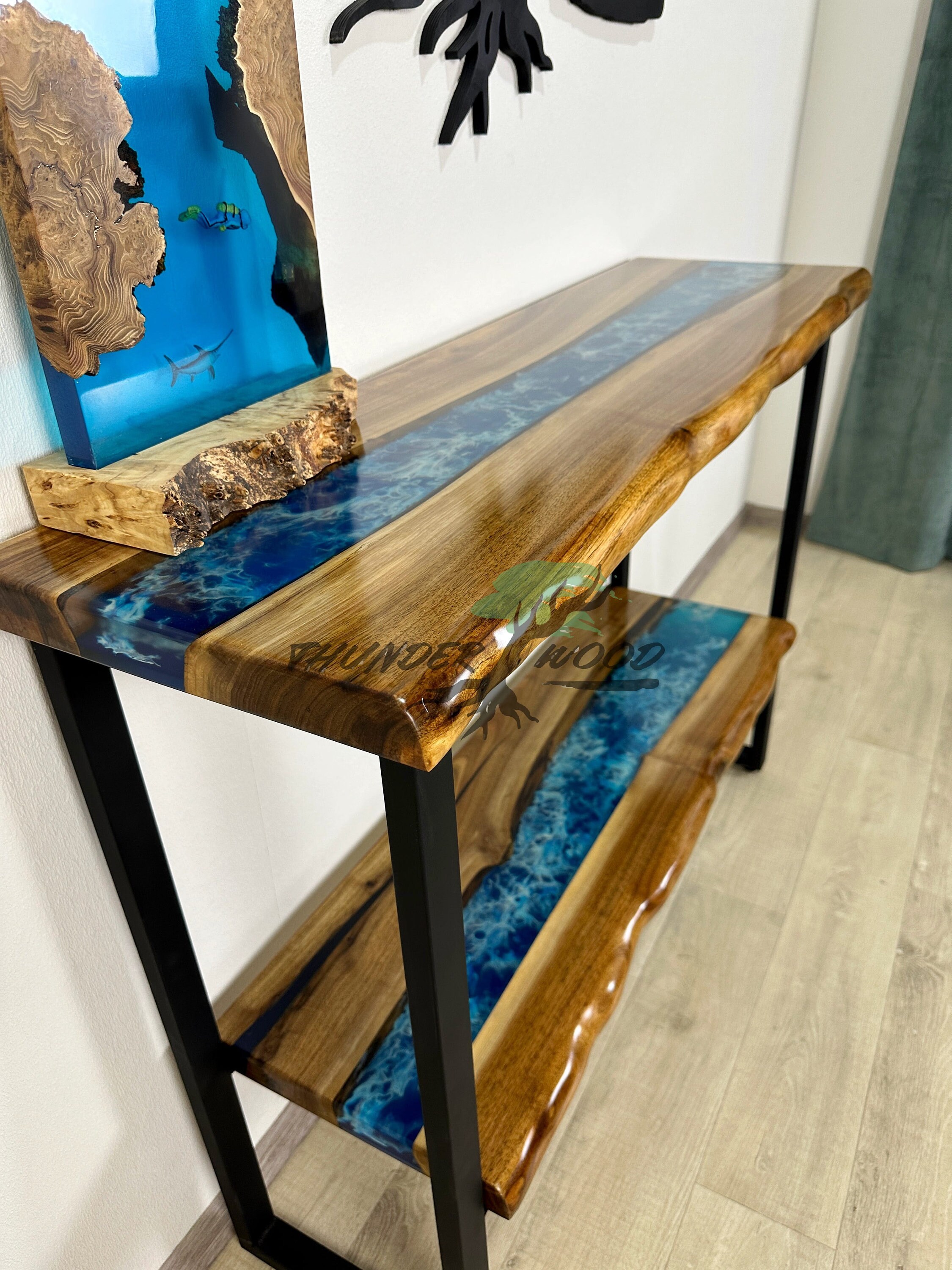 Epoxy Resin Entryway Table With Shelf, Console Table With Shelf, Epoxy ...