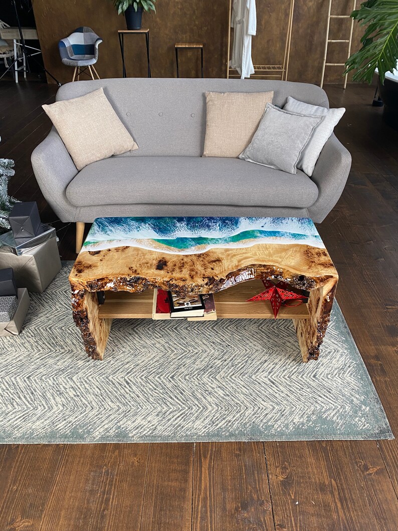Ocean Epoxy Resin Table, Custom Live Edge Table, Coastal Furniture ...