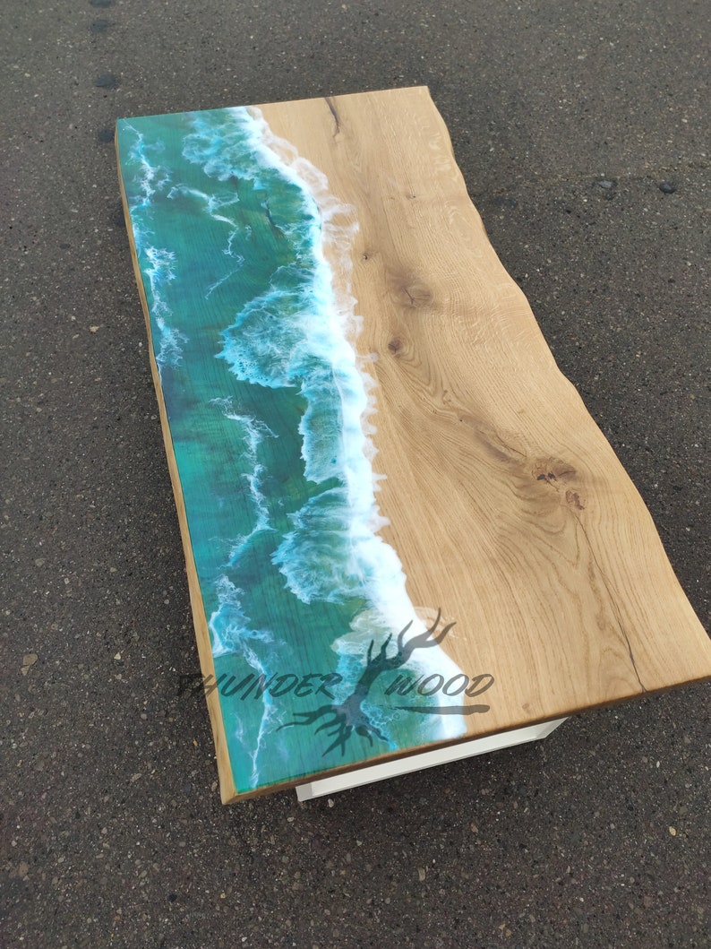 Blue White Epoxy Resin River Table - Poplar Dining Table Tree