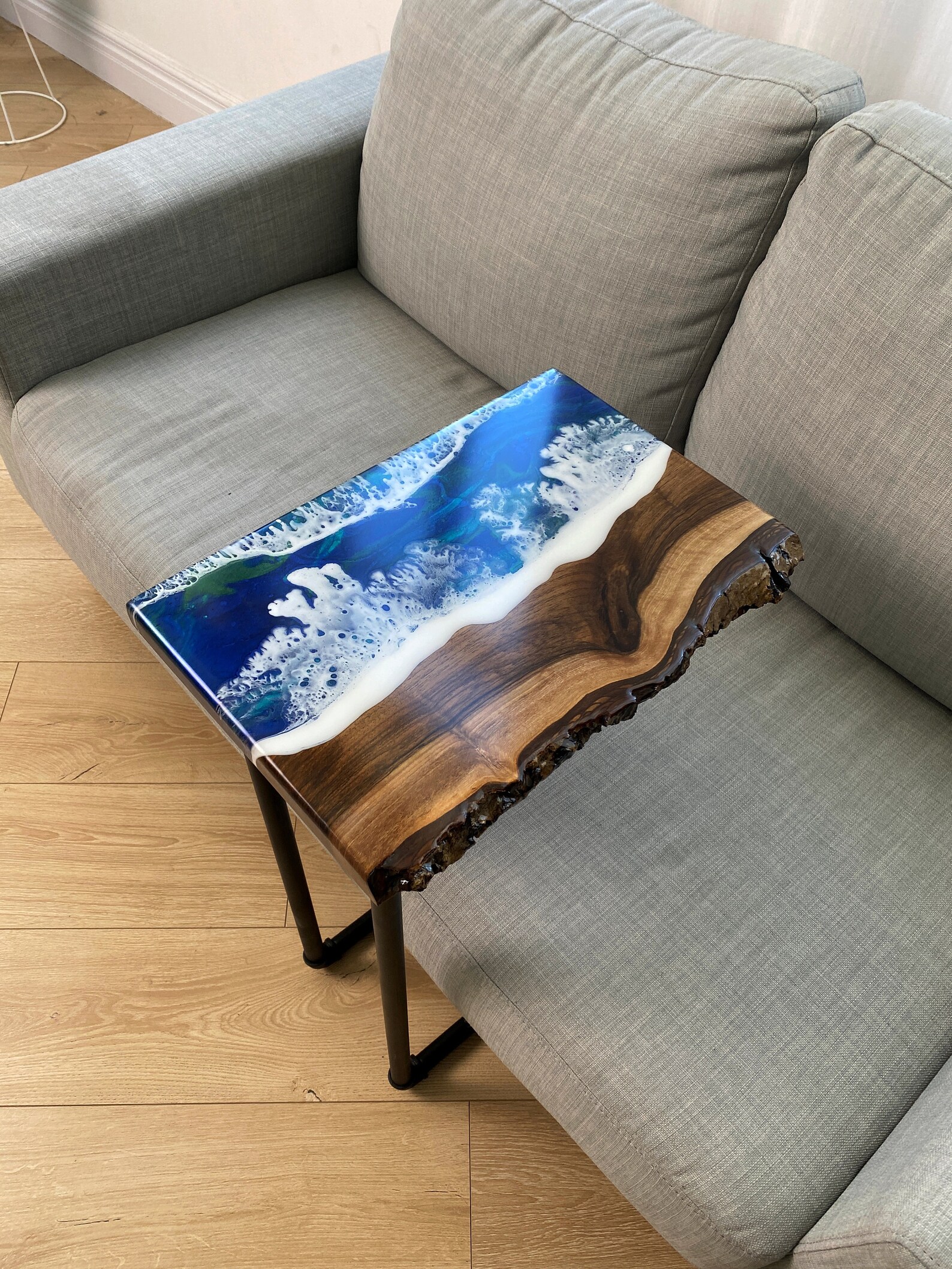 C Shape Couch Table Sofa Arm Table Epoxy Resin Ocean Table Etsy