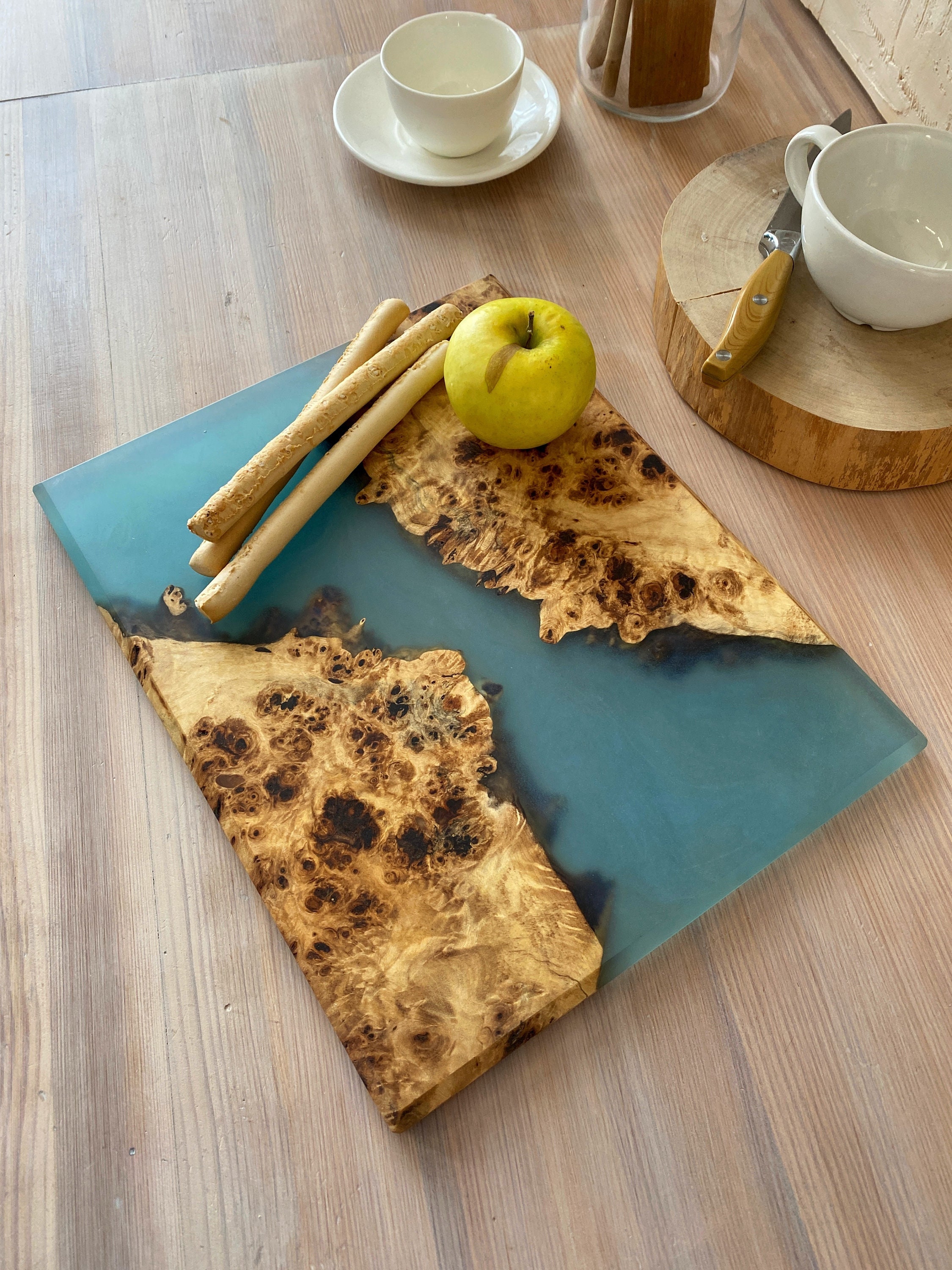 Resin Wood Cutting Board, Epoxy Charcuterie Board, Live Edge