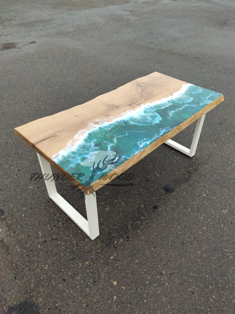 Blue White Epoxy Resin River Table - Poplar Dining Table Tree