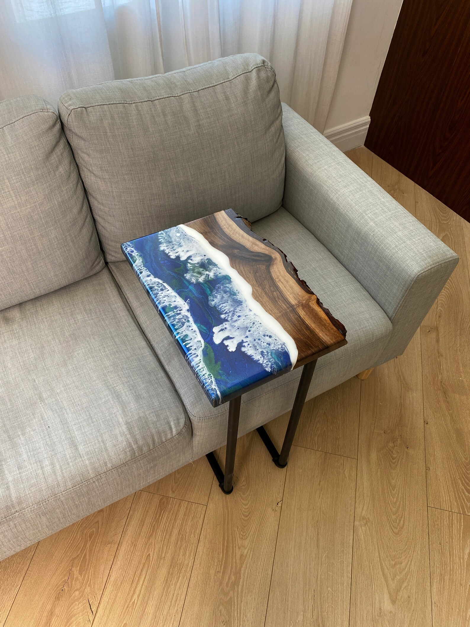 C Shape Couch Table Sofa Arm Table Epoxy Resin Ocean Table Etsy