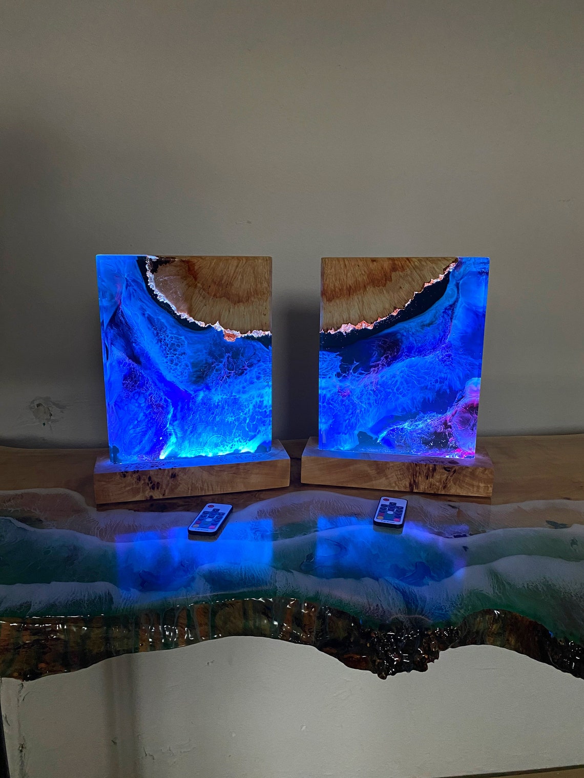 Bed Side Table Lamp Epoxy Resin Lamp Set of 2 Lamps Epoxy Etsy