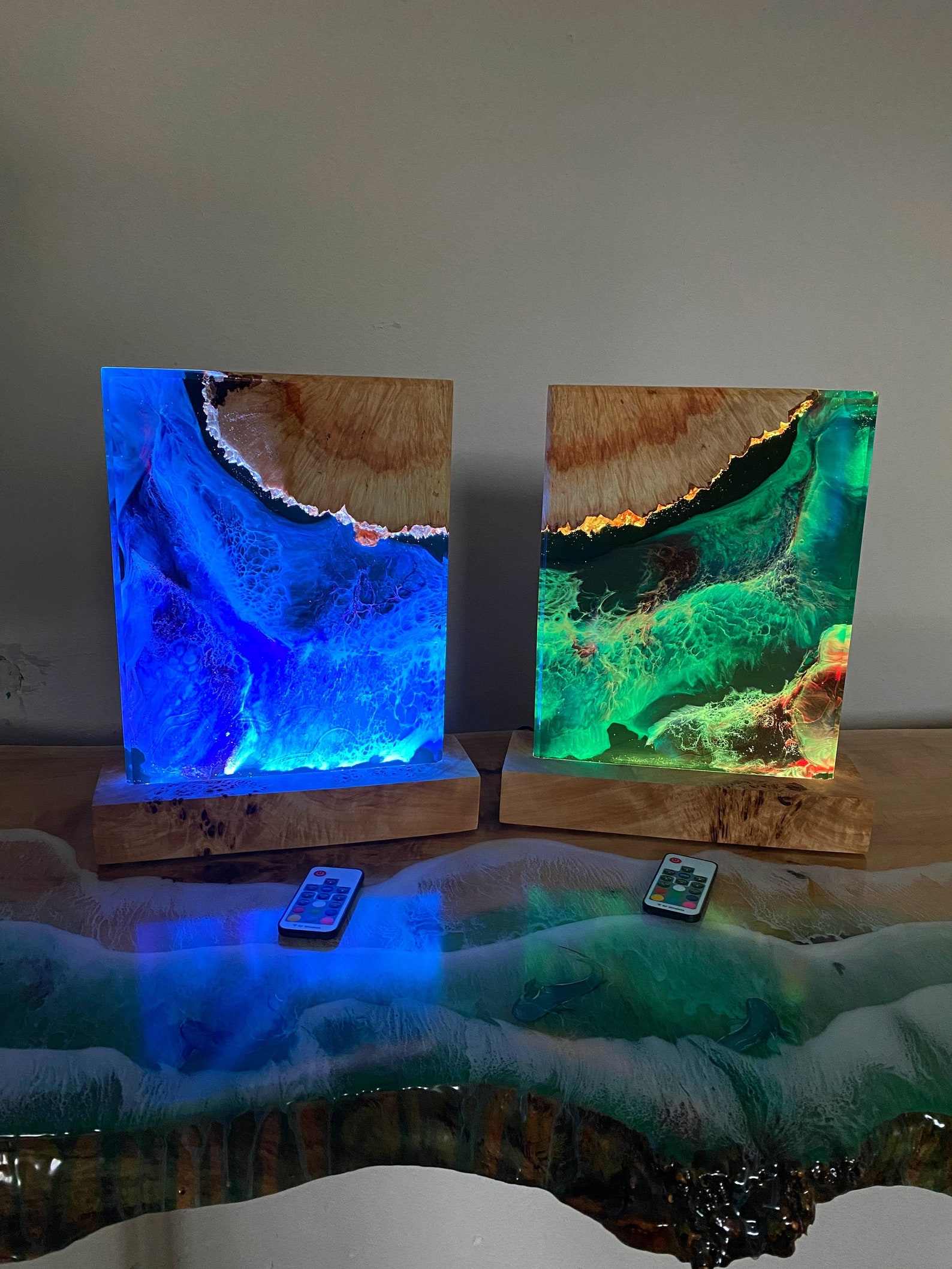 Bed Side Table Lamp Epoxy Resin Lamp Set of 2 Lamps Epoxy Etsy