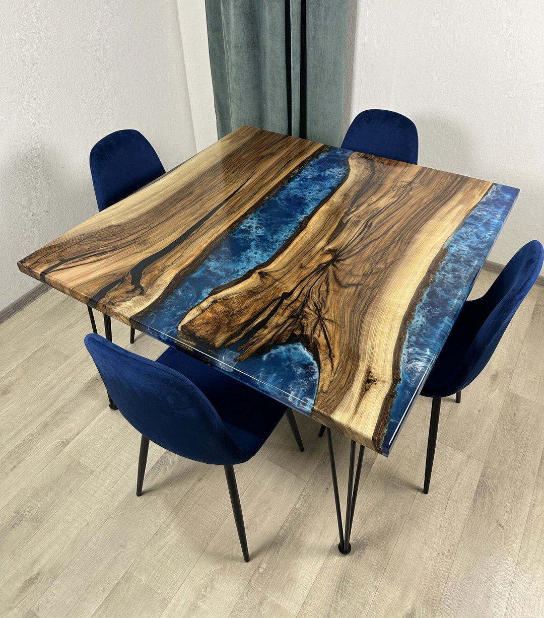 Different Sizes Square Dining Table, River Epoxy Resin Table, Live Edge ...