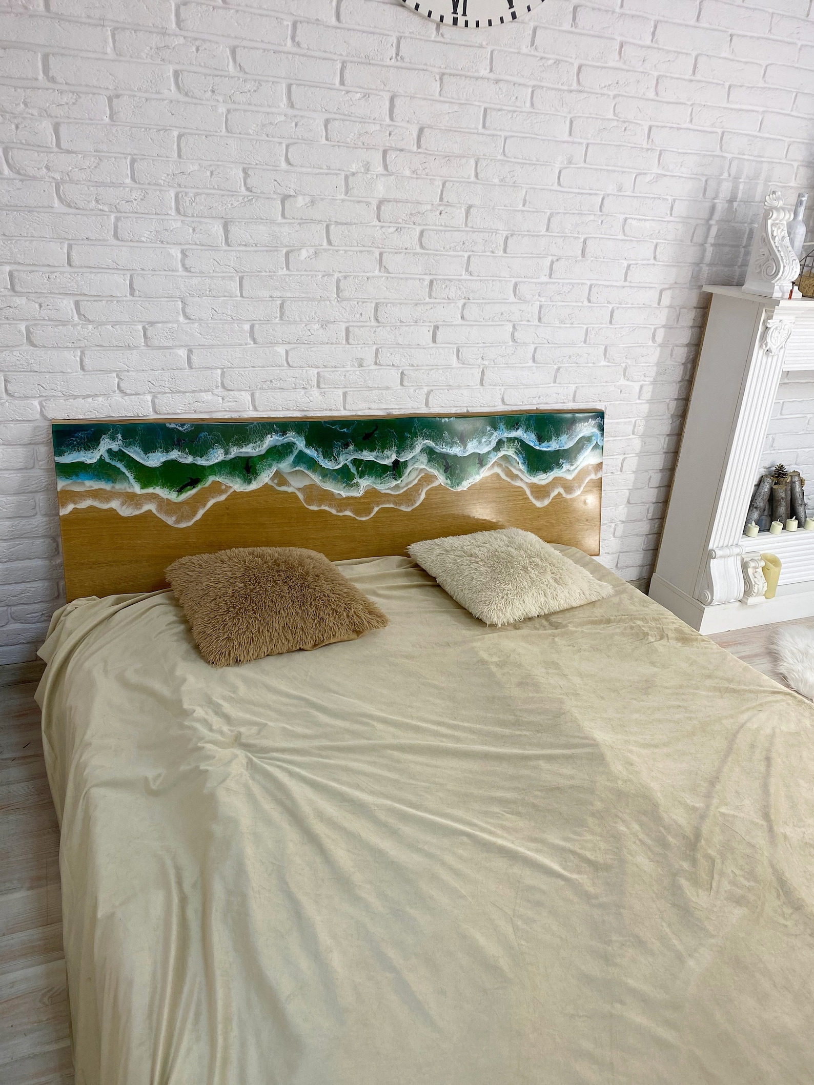 Ocean Wave headboard Live Edge Wood Slab Epoxy furniture Etsy