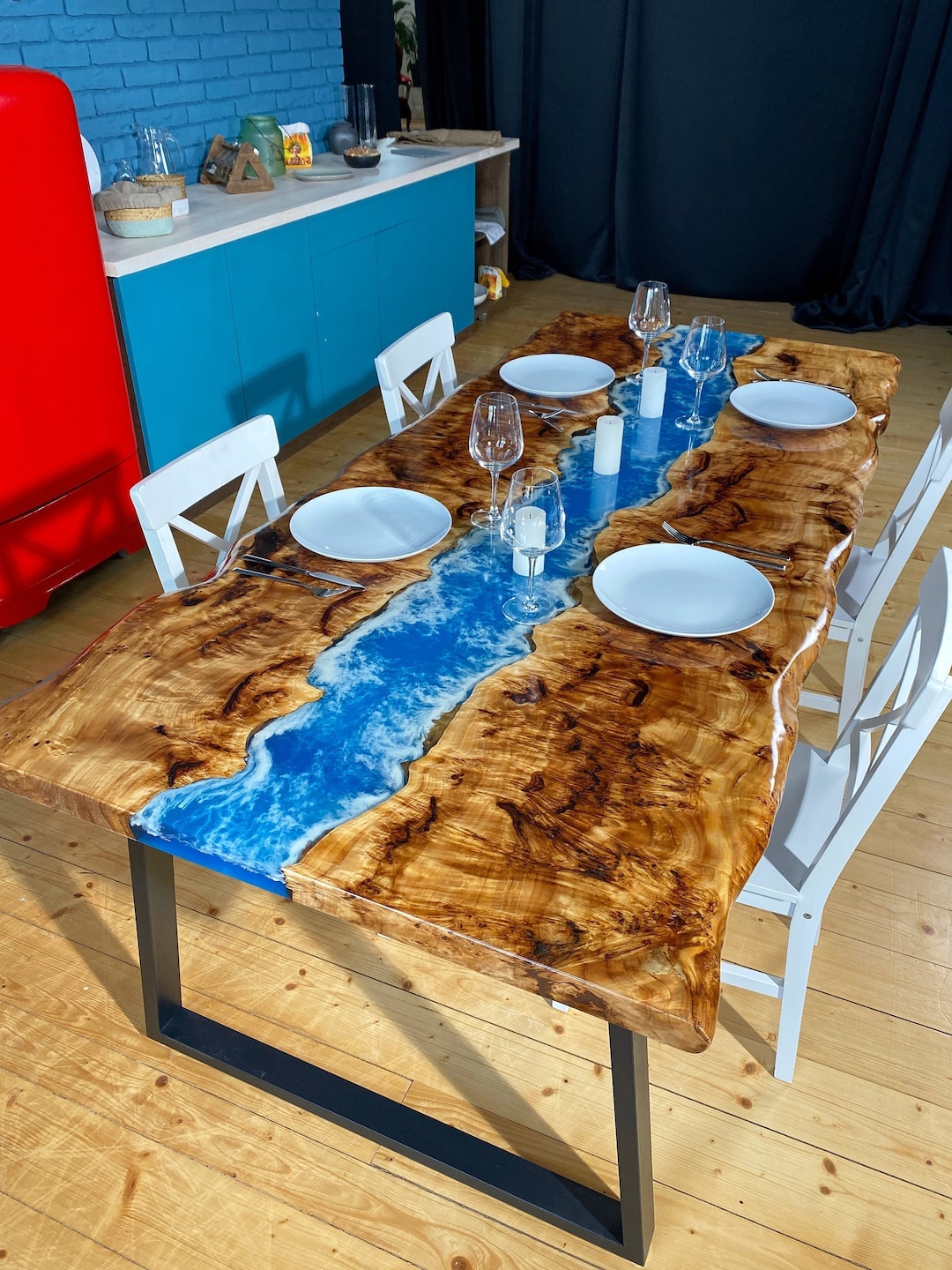 Clear Blue Epoxy Resin Dining Table Top, Epoxy Resin Center Table Top, Wood  Deco