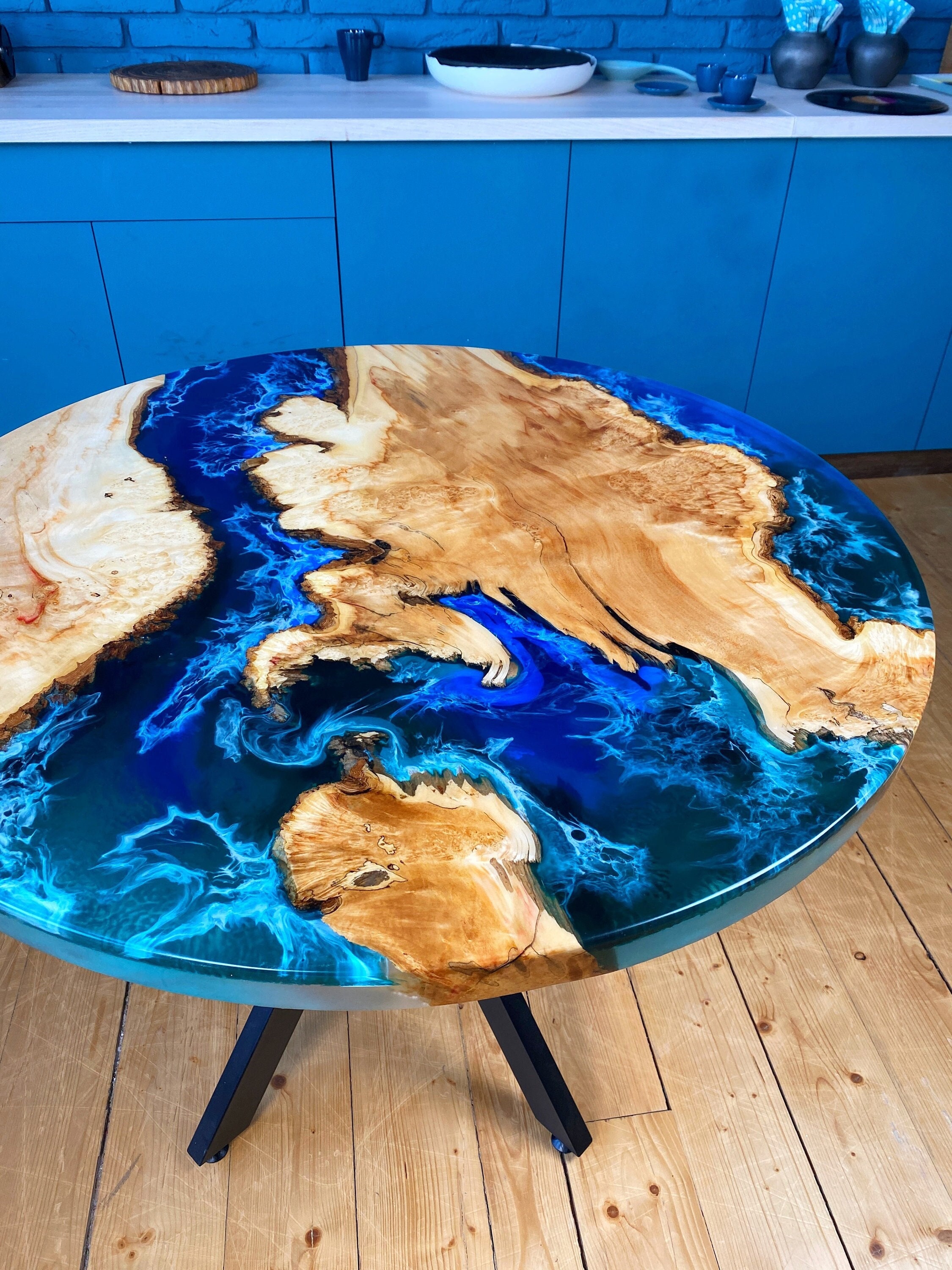 BLUE EPOXY RESIN RIVER DINING FURNITURE , ADORABLE GIFTS HOME DECOR , TABLE  TOP