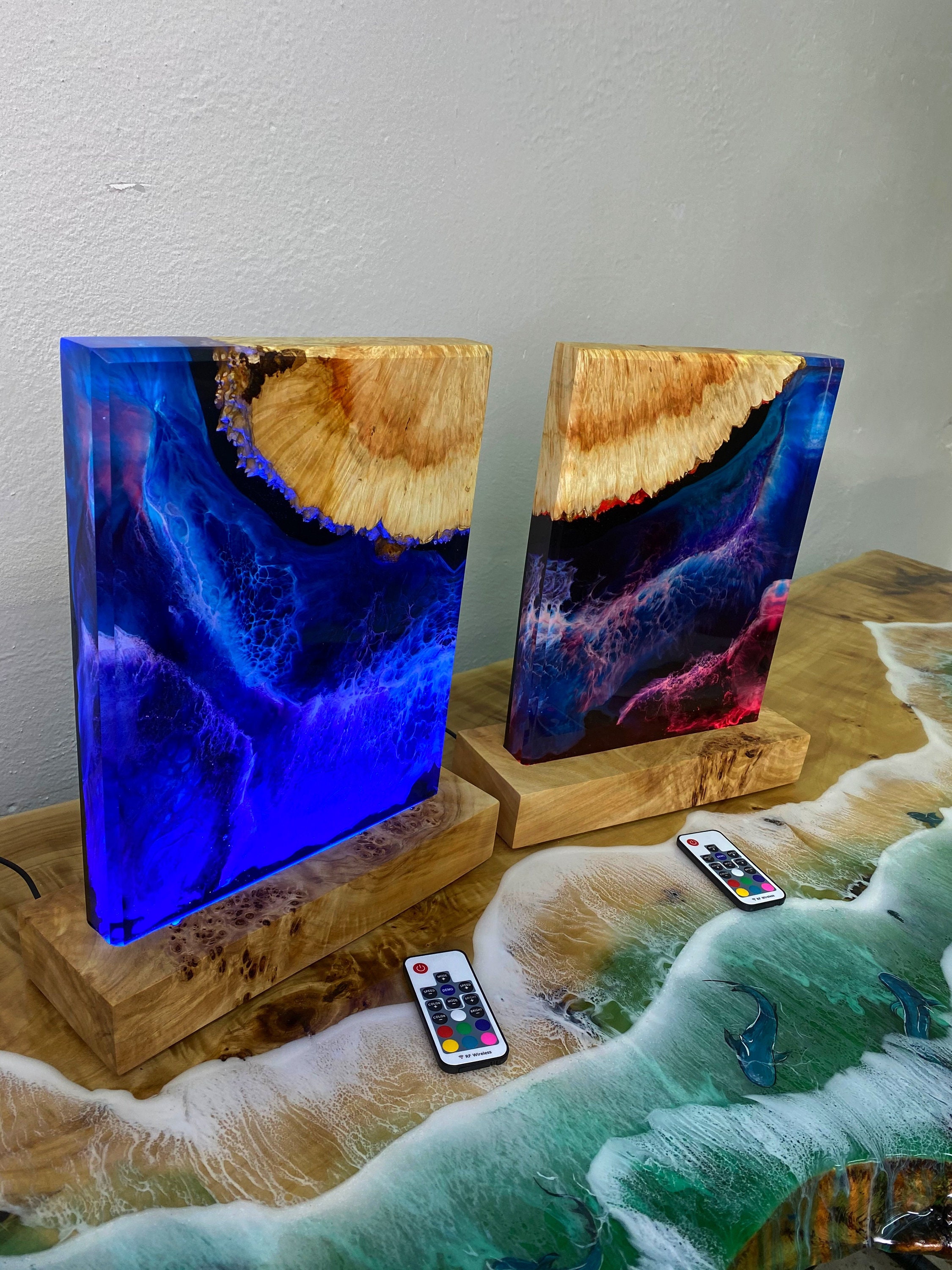 Bed Side Table Lamp Epoxy Resin Lamp Set of 2 Lamps Epoxy Etsy