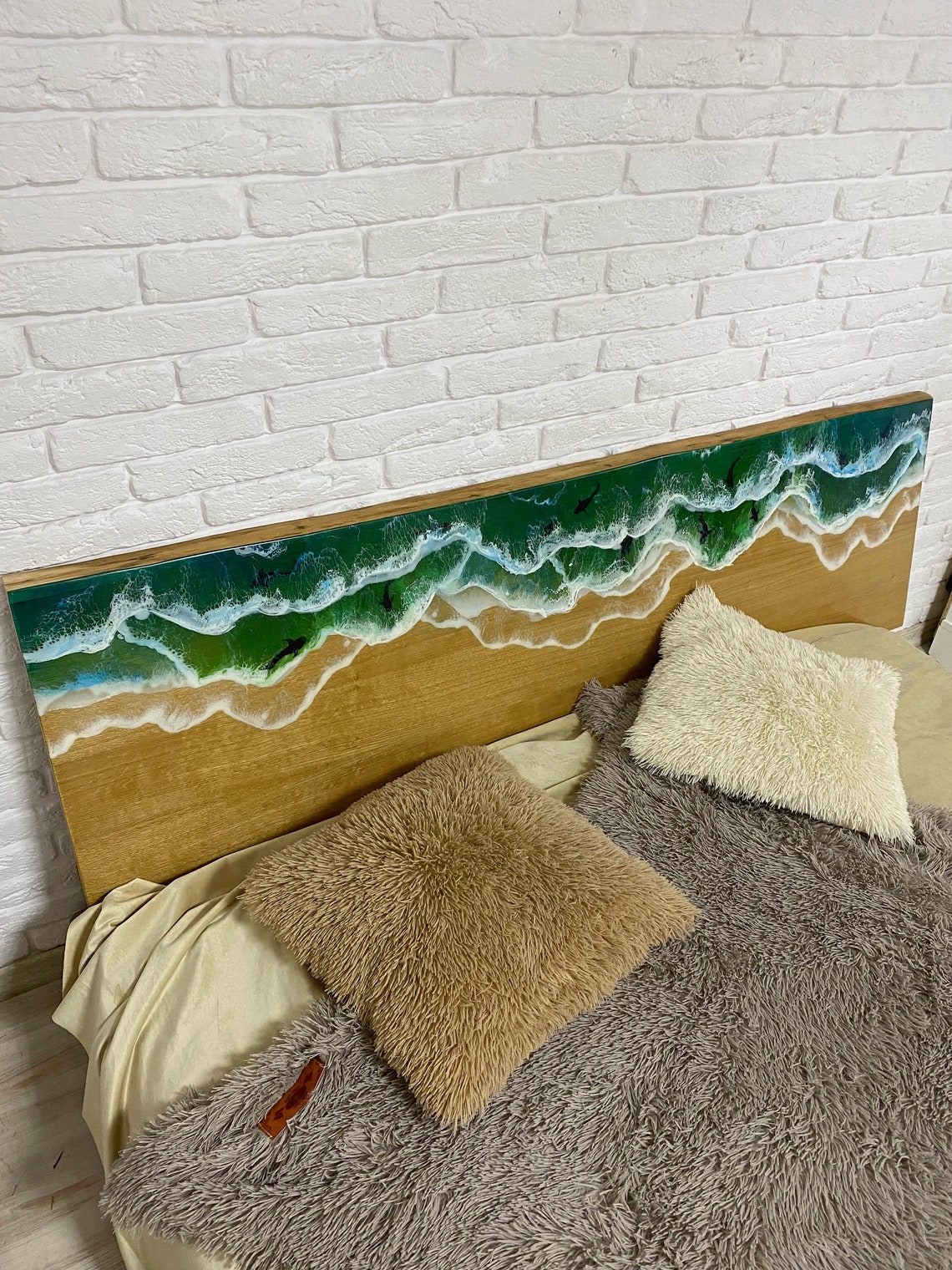 Ocean Wave headboard Live Edge Wood Slab Epoxy furniture Etsy
