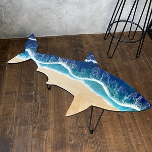 Shark Shape Table, Ocean Epoxy Resin Table, Fish Table, Blue Ocean Art, Wave Epoxy Table
