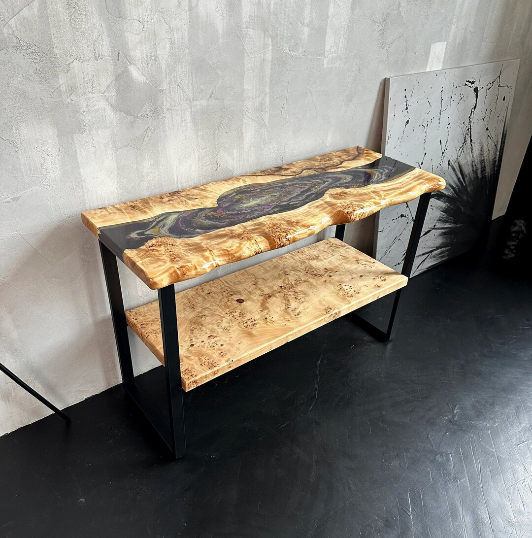 Custom Console Table With Shelf, Epoxy River Entryway Table, Live Edge ...