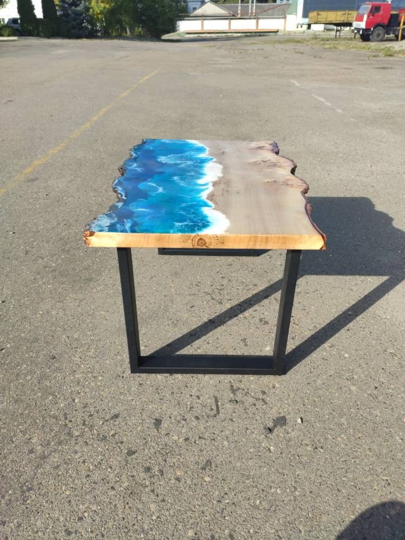 Custom Epoxy Resin Wave Table Wood Table Blue Epoxy Coffee Etsy