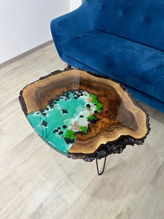 Epoxy Ocean Resin Coffee Table Live Edge Wood Coffee Table With Sea Animals Wood Resin Side Table Wooden Art Furniture for Living Room Etsy UK