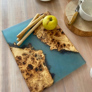 Resin Wood Cutting Board, Epoxy Charcuterie Board, Live Edge Serving Tray, Epoxy Walnut Chopping Board, Gift for Mom, Epoxy Kitchen Board