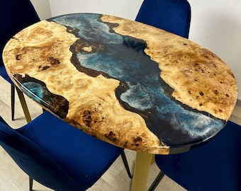 Oval Dining Room Table, Epoxy River Table, Epoxy Resin Table, Coffee Table, Kitchen Table, Live Edge Poplar Epoxy Table, Ocean Resin Table