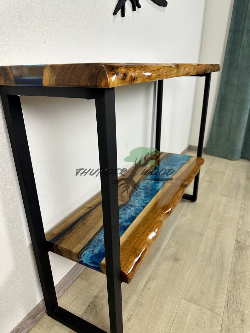 Epoxy Resin Narrow Entryway Table, Handcrafted Console Table, Wood Farmhouse Table, Accent Furniture, Skinny Table, Bar, Breakfast Bar Table image 8