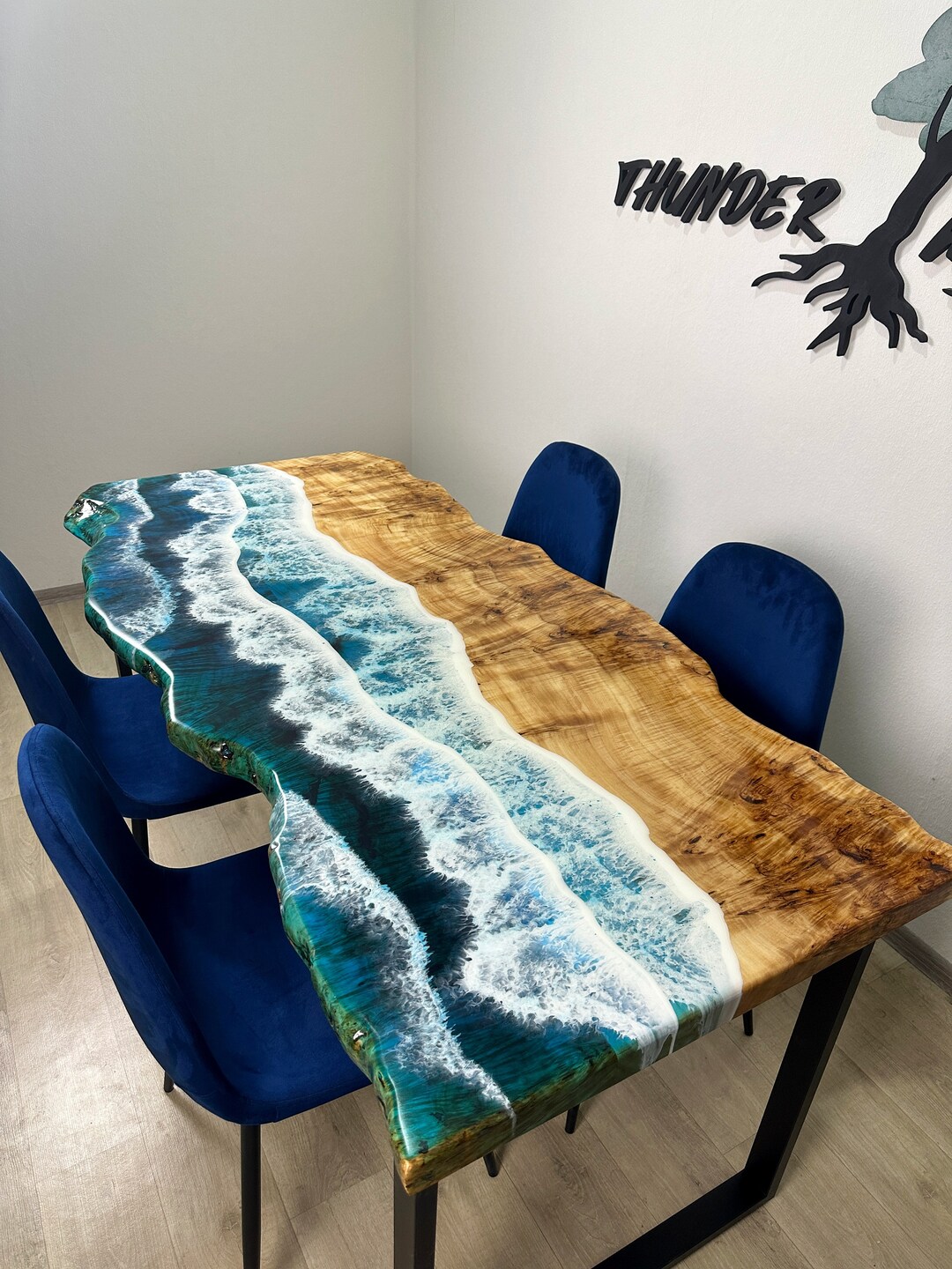 Live Edge Epoxy Resin Dining Table for Family, Unique River Table ...