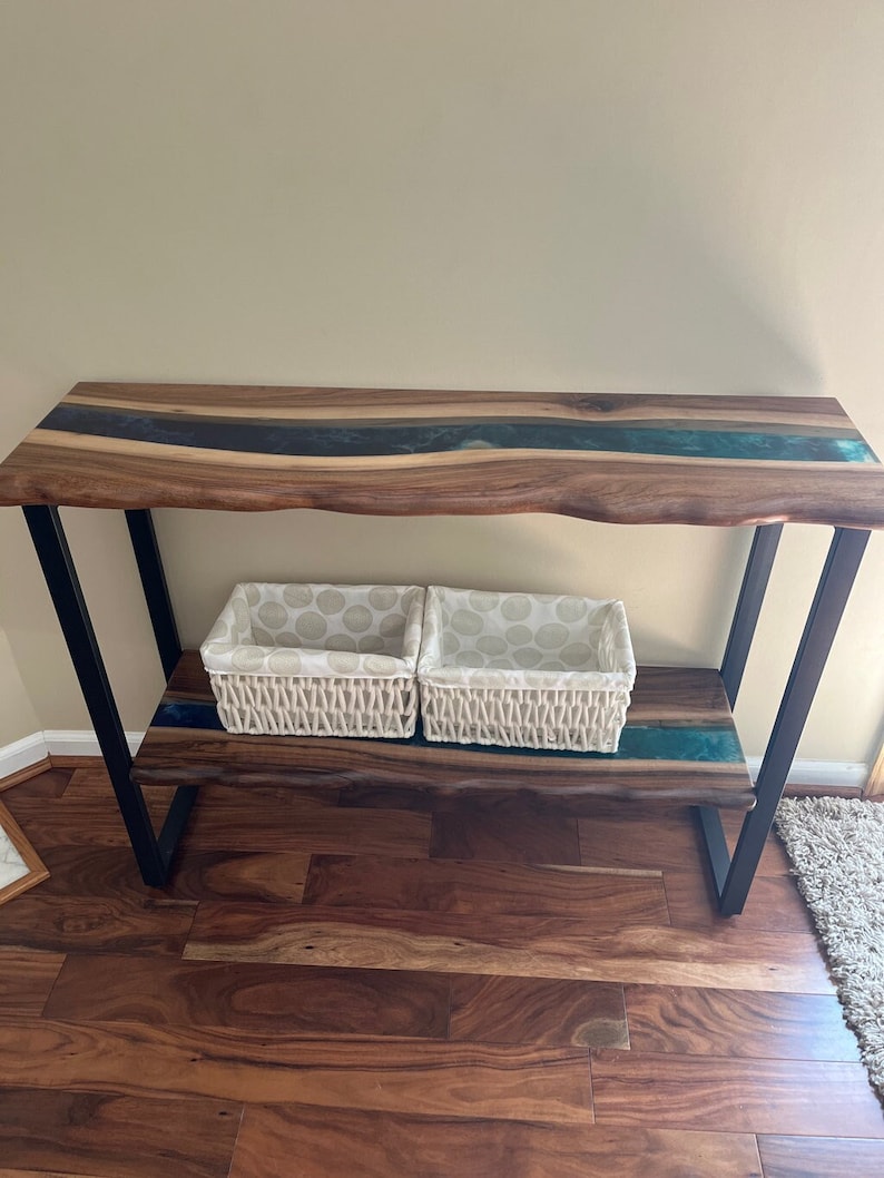Live Edge Epoxy Console Table, Green River Rustic Entryway Furniture - Etsy