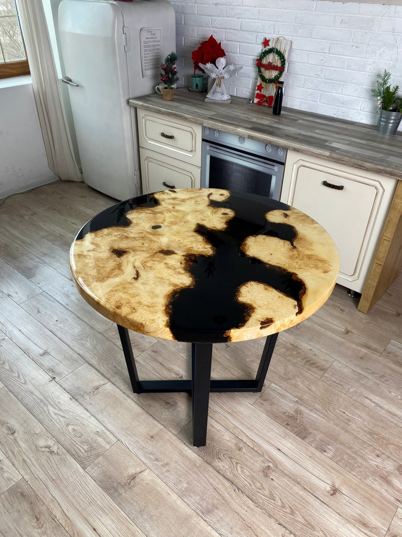 Black Epoxy Table Round Black Epoxy Resin Table Top Live Etsy