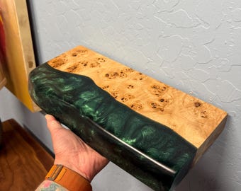 Live Edge Walnut Floating Shelf, Modern Resin River Console, Custom Size Wall Epoxy Shelves Set