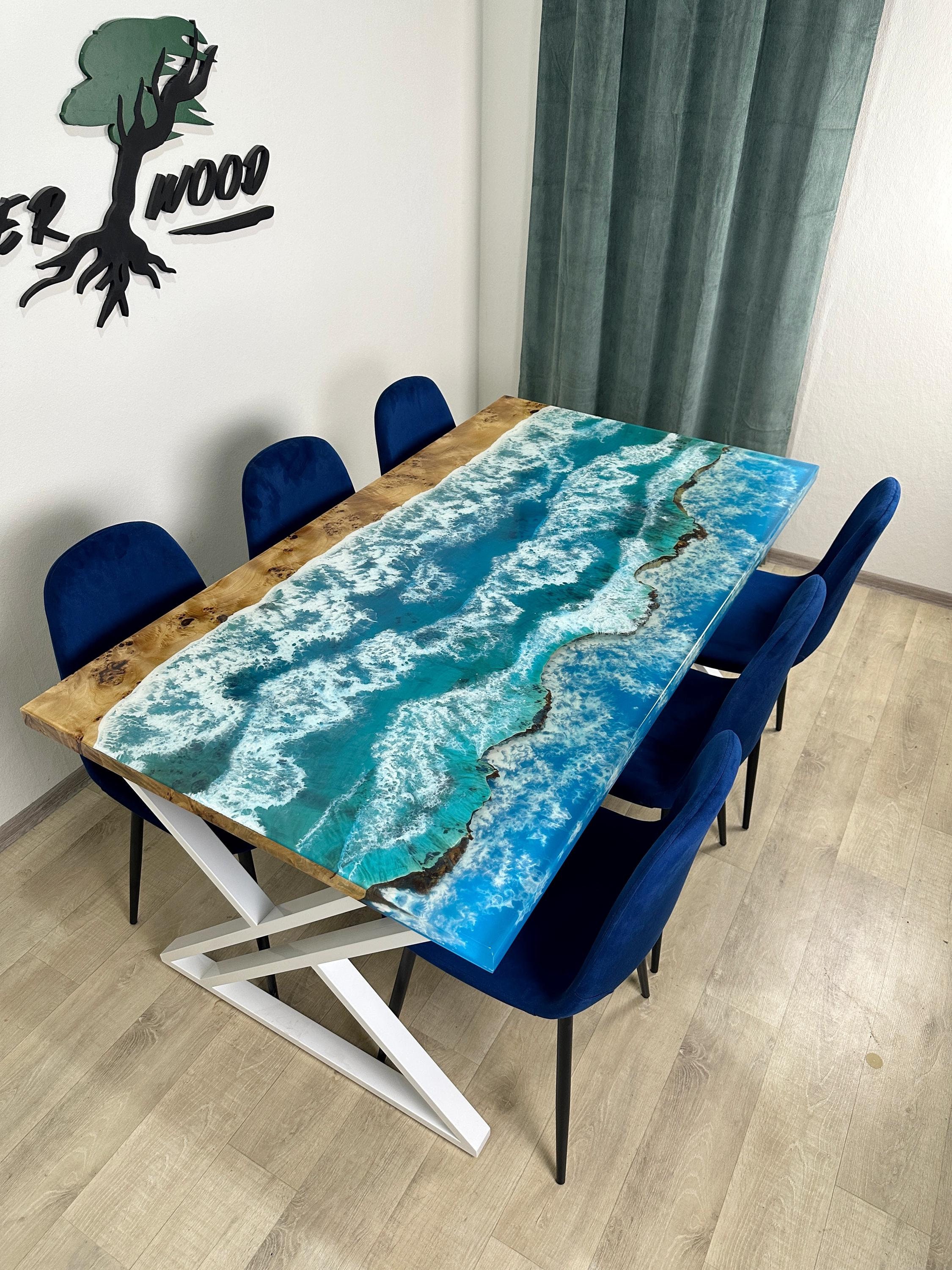 Ocean Wave Resin Art Table,custom Live Edge Dining Table, Unique Beach ...