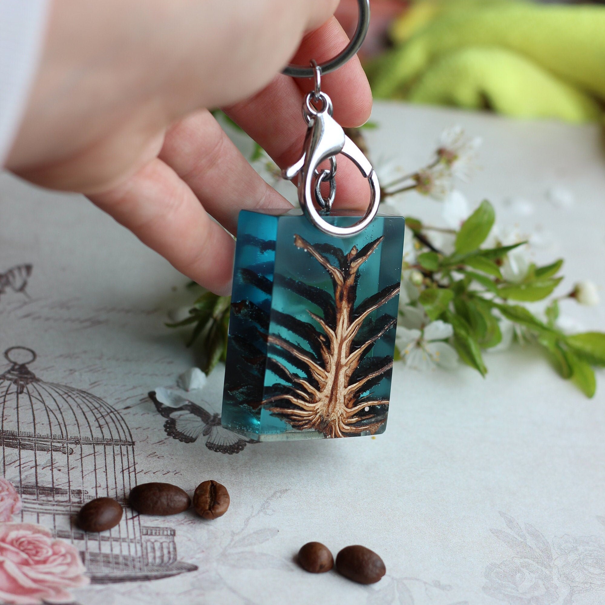 Resin wood keychain Resin keychain Custom keychain Keychain Etsy