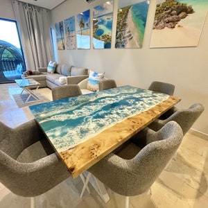 Blue Ocean Resin Epoxy Table, Live Edge Table, Dining Room Table, Made ...