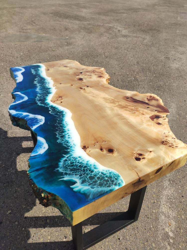 Round Top Ocean Beach Epoxy Coffee Side Table For Home Decor, Resin River  Table