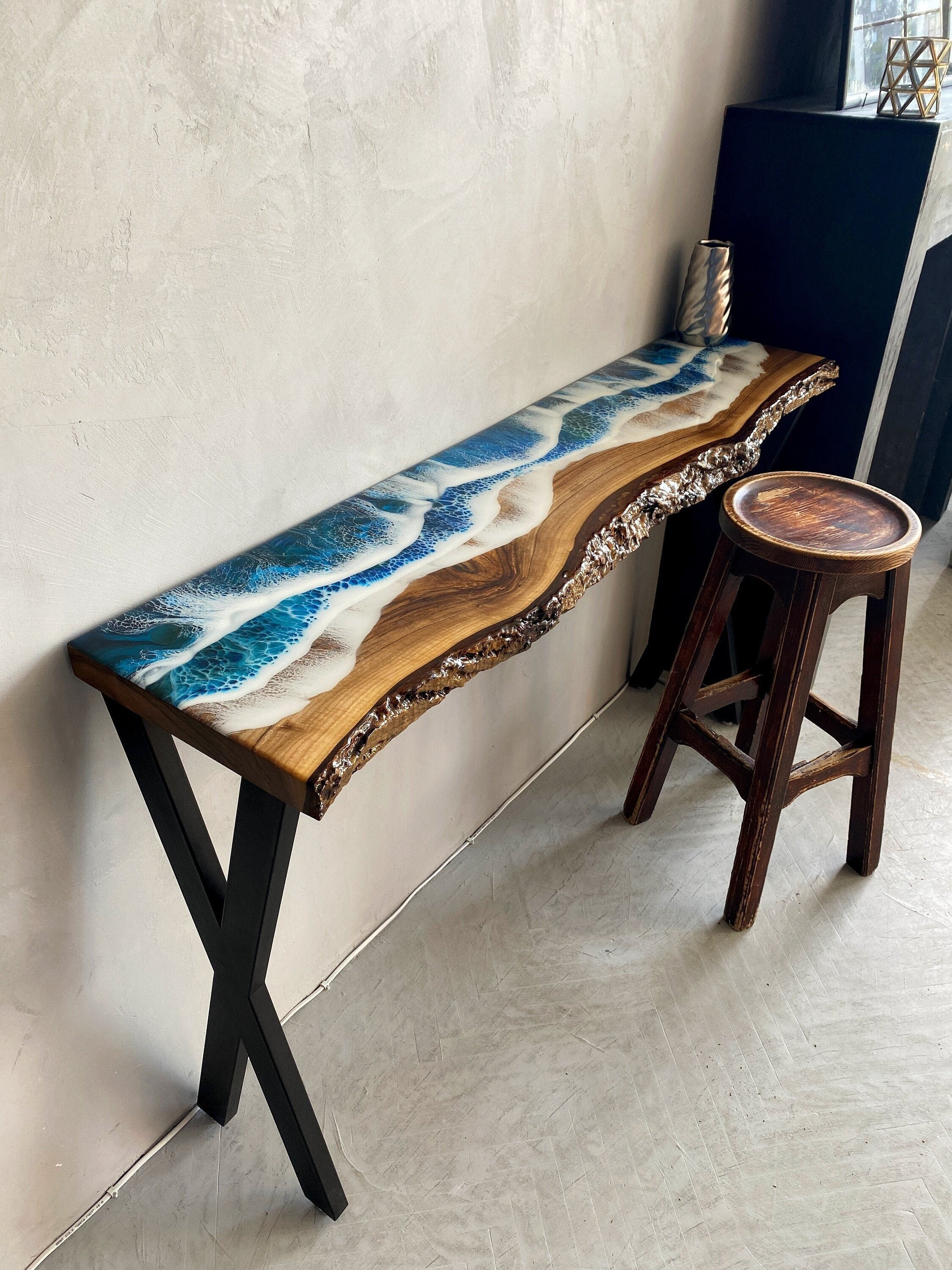 Ocean Wave Console Table, Epoxy Entryway Table Console, Entry way Table, Epoxy Sofa Table, Handmade Furniture, Handmade Wooden Hallway Table