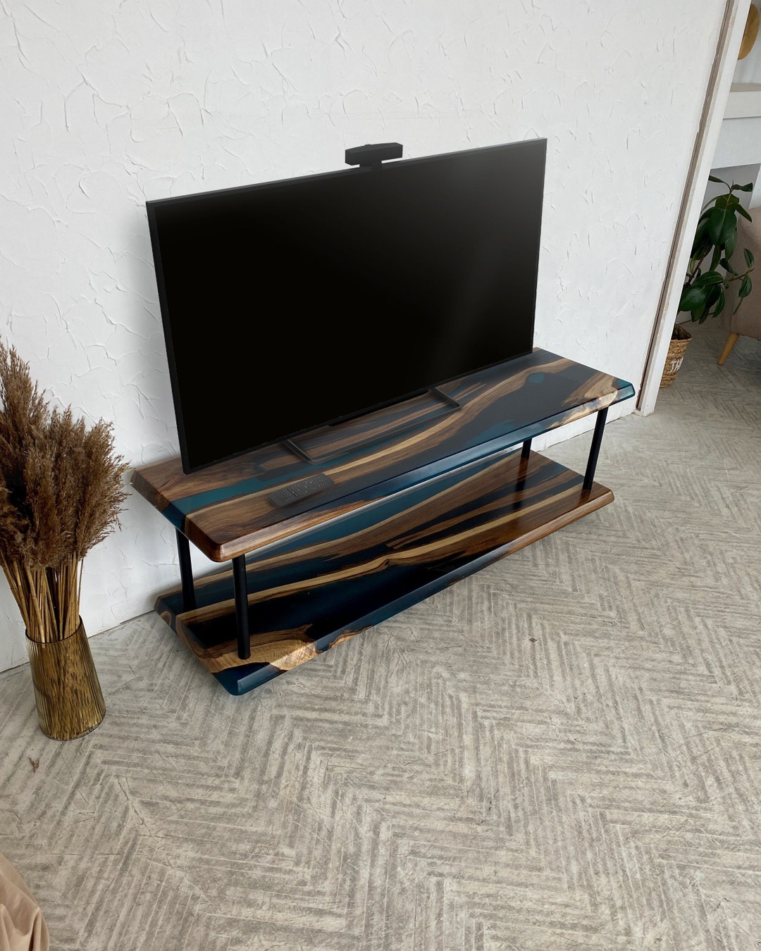 Epoxy River Console Table, Narrow Walnut Console Table, Handmade Wood ...