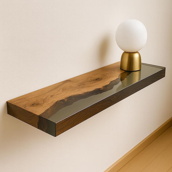 Epoxy Floating Shelf, Live Edge Wall Shelf, Floating Console, Modern TV Console, Wood Wall Mounted Shelf, Burl Wood Epoxy Shelf