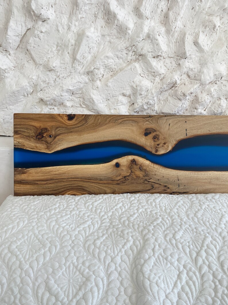 Natural Solid Wood Headboard With Epoxy Resin Bedroom Etsy