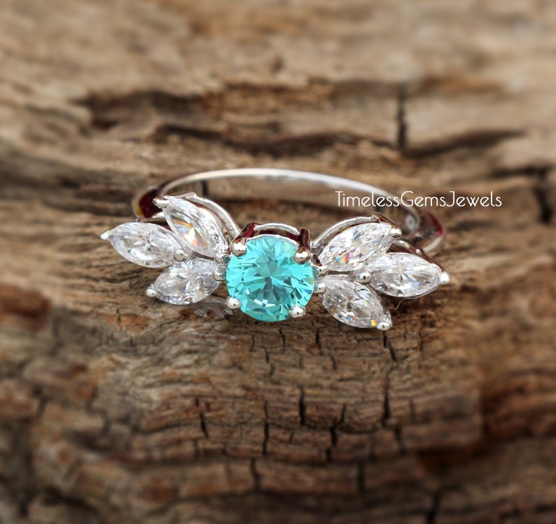 Blue Topaz White Gold Ring Blue Topaz Band Ring Birthstone image 0