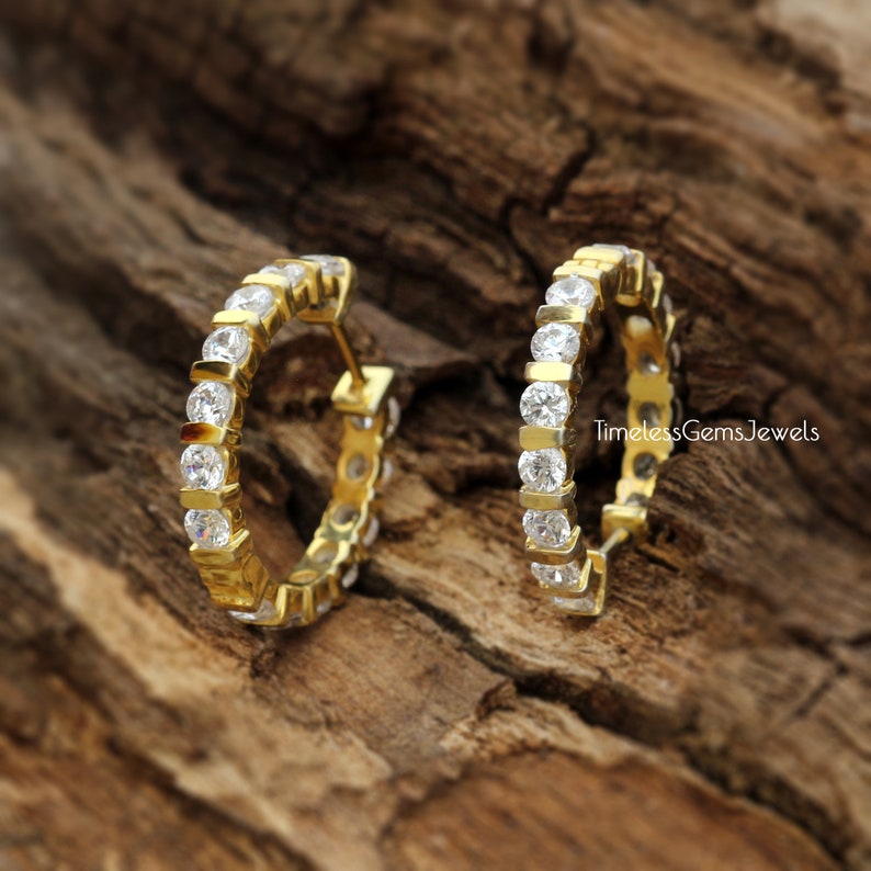 Gold Hoop Earrings 14kMultistone Topaz JewelryCrystal Stud image 0