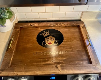 Kingdom Queen Tray, Afro,Framed Stove Top Cover, Noodle Board, Stovetop Cover Board, Wood Stove Cover, Kitchen Decor, Custom Stove Top Cover