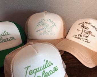 Tequila | Spicy Margarita | Margarita | Summer Vacation Beach Trucker Hat | Beachy Coastal Cowgirl |  Girls Trip Bachelorette Hat | Bar Hat