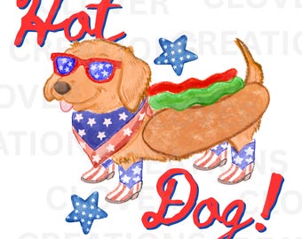 July 4th Fourth of July Patriotic Dachshund Hot Dog PNG: Funny Wiener Dog Design (Digital Download)