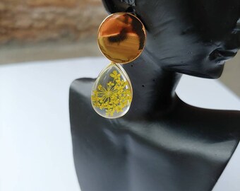 Beautiful and dainty one of a kind real yellow flower earrings!