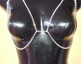 Beautiful diamond and silver body chain bra!