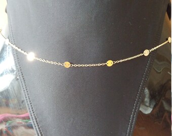 Beautiful simple dainty gold belly chain with coin accents!