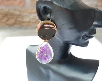 Beautiful and dainty one of a kind real purple flower earrings!