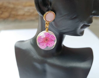 Beautiful and dainty one of a kind real pink flower earrings!