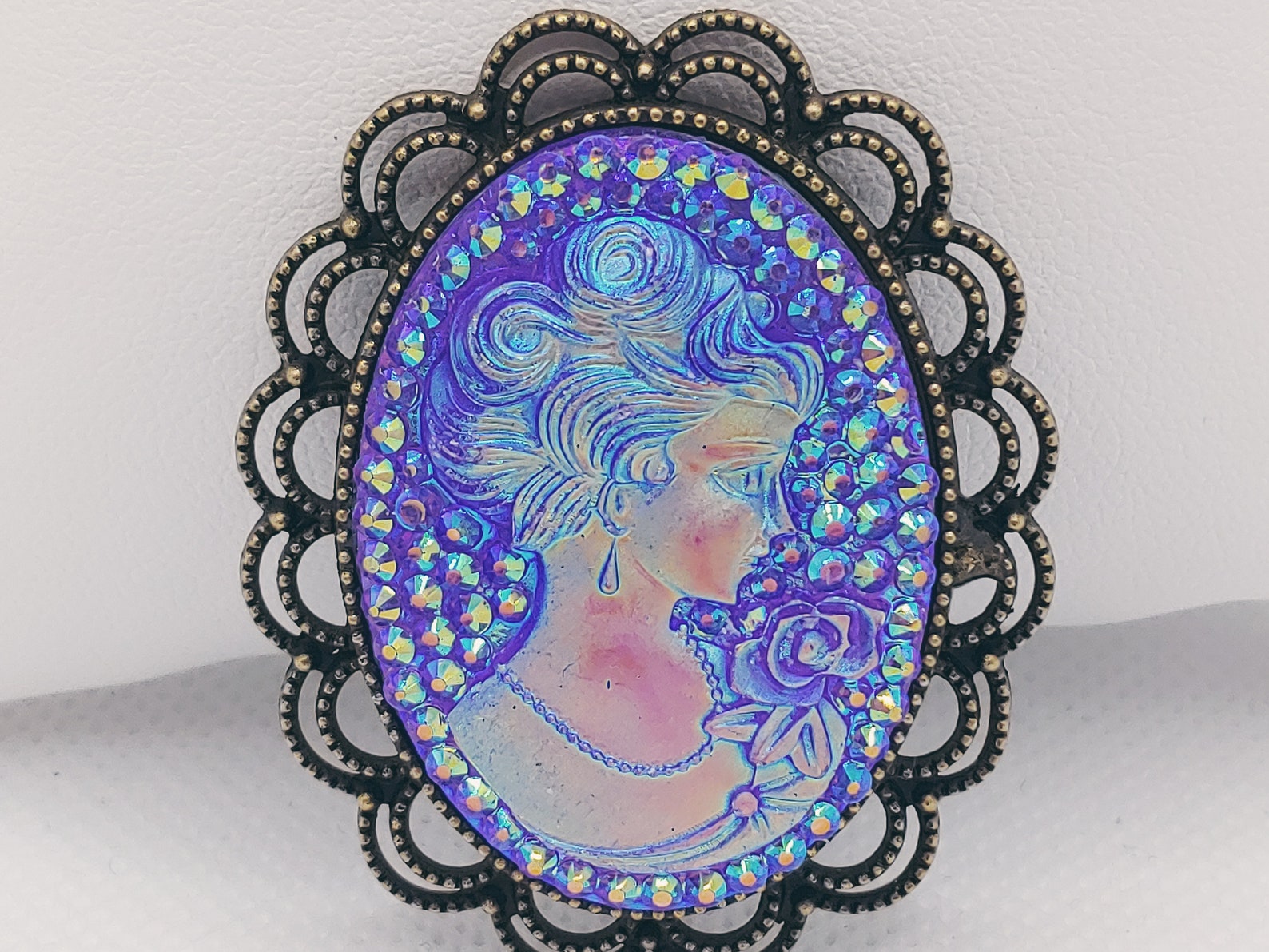 purple cameo brooch